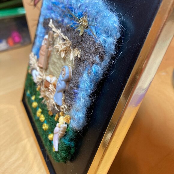 Framed Handmade Nativity Knit One of a Kind - Picture 3 of 7